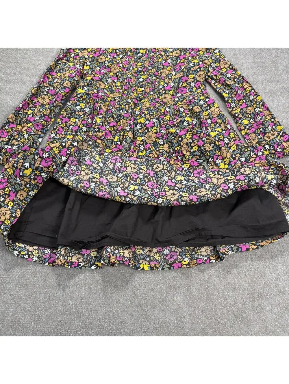 Gap Kids Girls Tiered Long Sleeve Dress Size Large 10-11 Navy Pink Floral Cotton